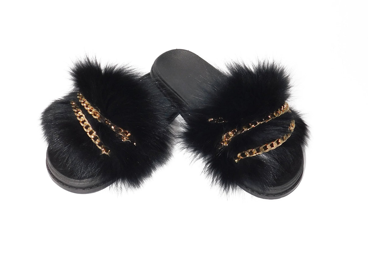 Fox Fur Slides with Gold Chains - paulamariecollection