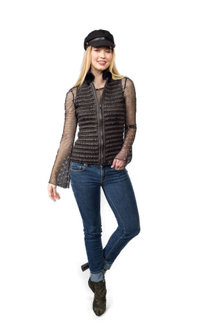Quilted Stretch Vest with Rex Rabbit Collar - paulamariecollection