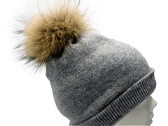Cashmere Beanie with Raccoon Fur Poms - paulamariecollection