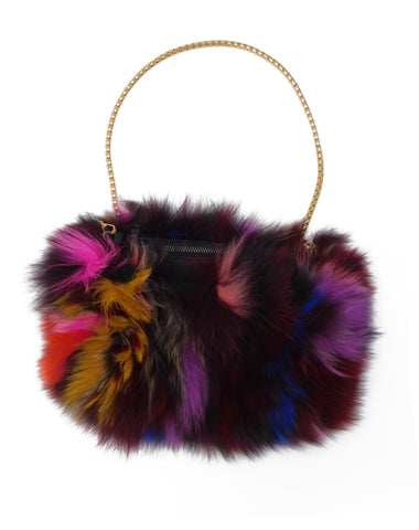 Multicolor Fox Fur Muff Handbag with Gold Chain - paulamariecollection