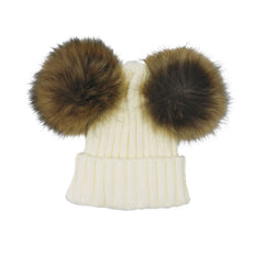 Knitted Beanie with Two Removable Poms - paulamariecollection