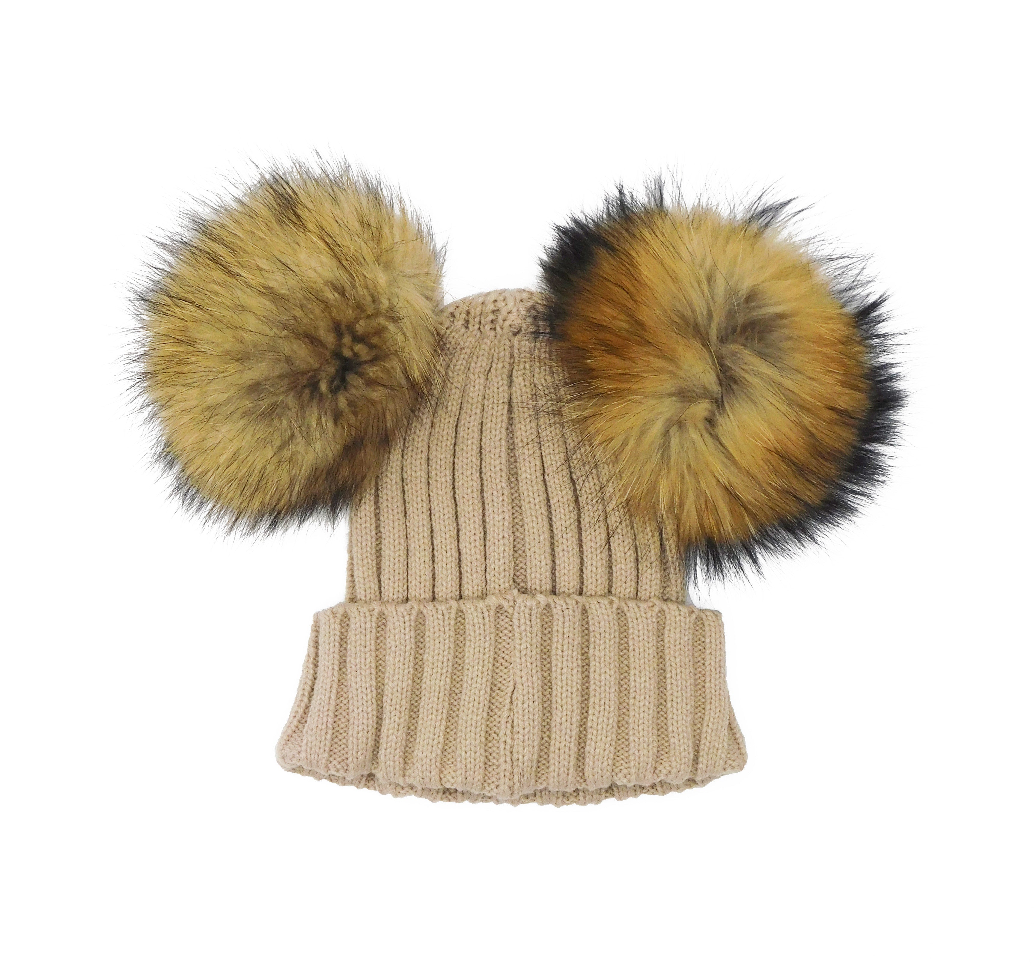 Knitted Beanie with Two Removable Poms - paulamariecollection