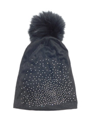 Jeweled Jersey Beanie with Removable Fox Pom In Many Colors - paulamariecollection