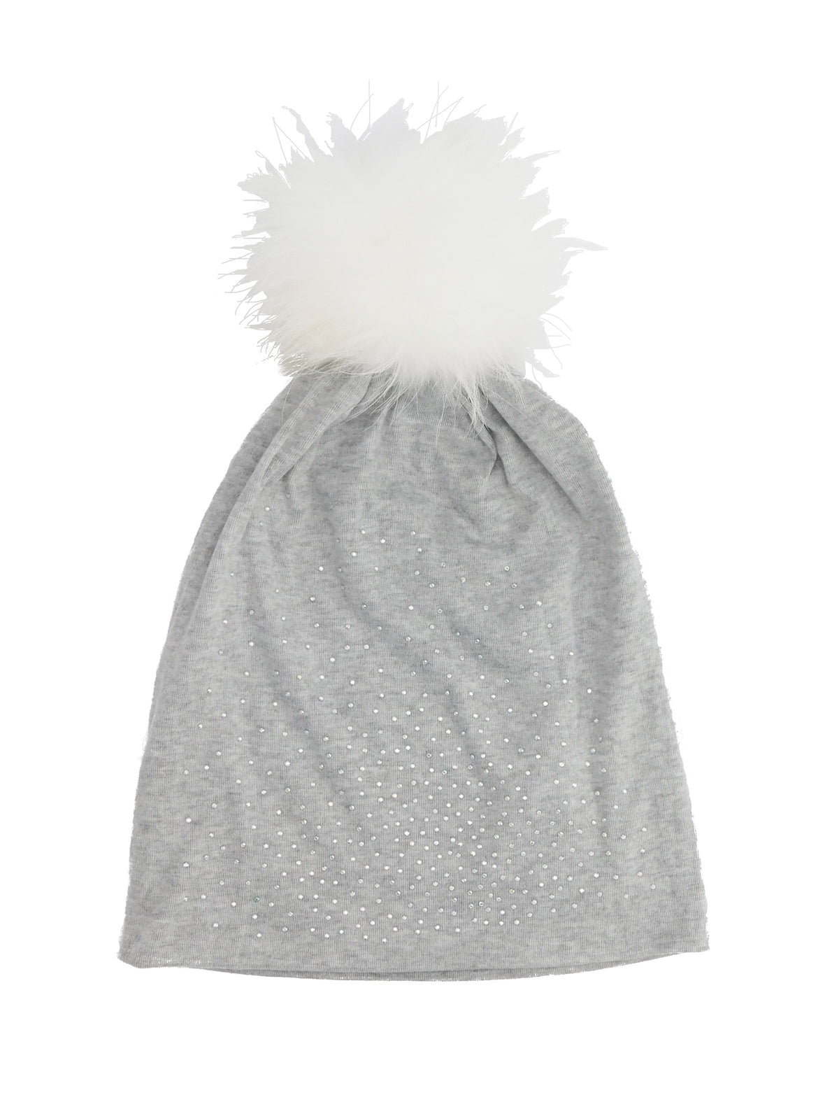 Jeweled Jersey Beanie with Removable Fox Pom In Many Colors - paulamariecollection