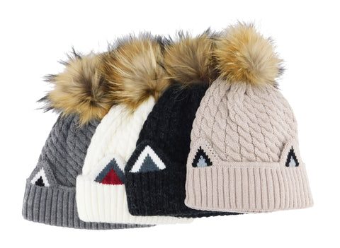 Knitted Cat Ear Beanie with Removable Pom - paulamariecollection