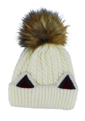 Knitted Cat Ear Beanie with Removable Pom - paulamariecollection