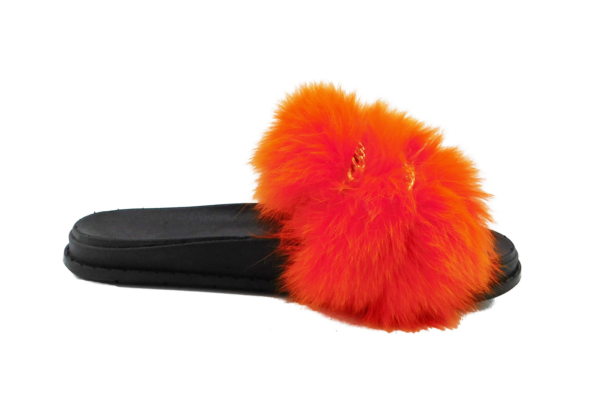 Fox Fur Slides with Gold Chains - paulamariecollection