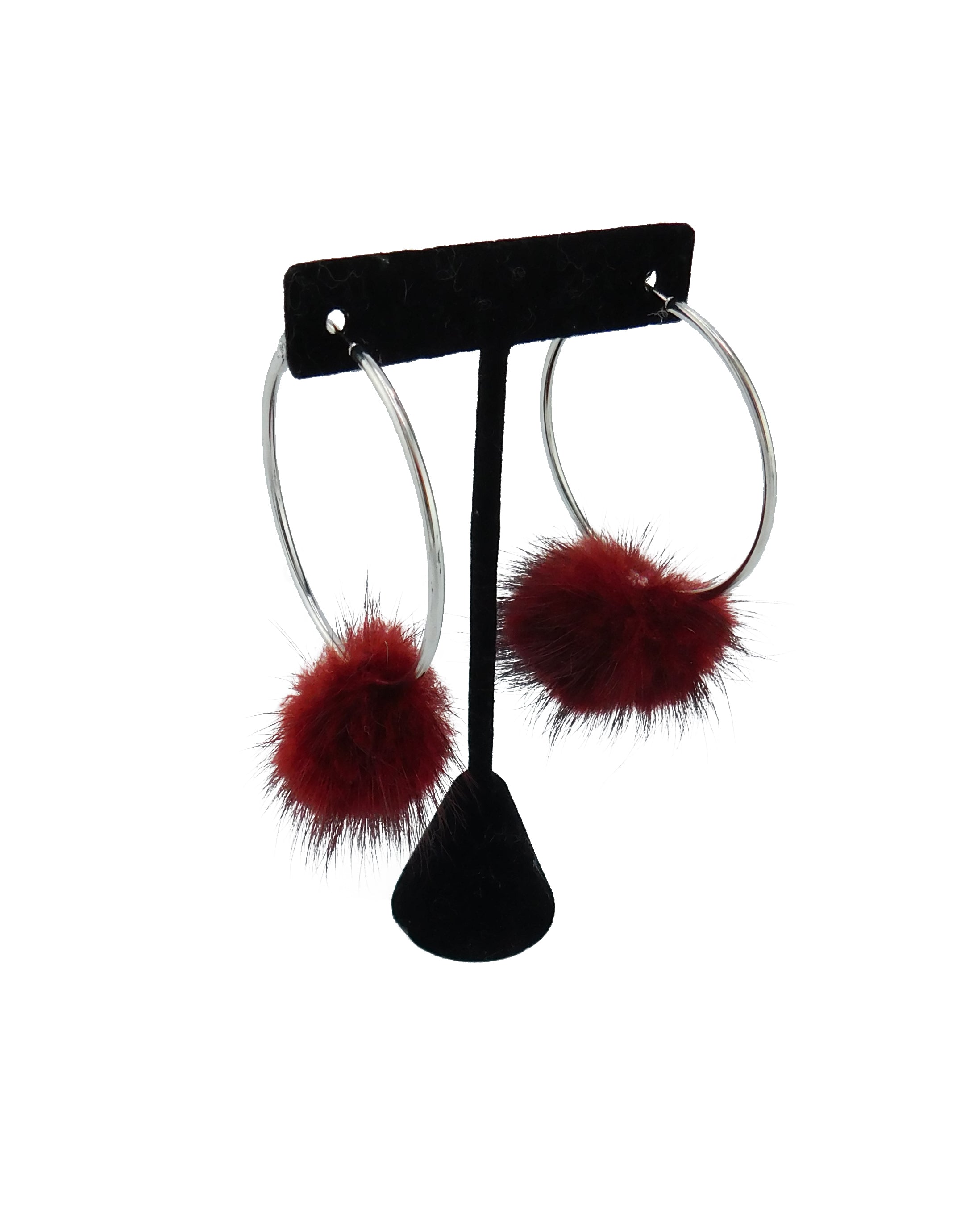Mink Fur Pom Hoop Earrings - paulamariecollection