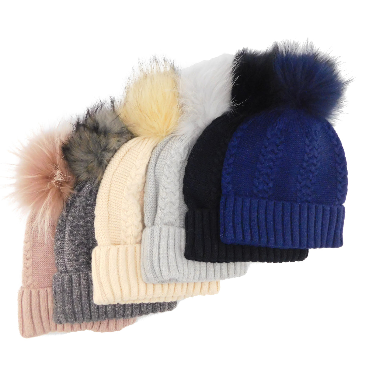 Cashmere Knitted Beanie with Removable Fur Pom - paulamariecollection