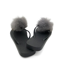 Flip Flops with Removable Fox Fur Poms - paulamariecollection