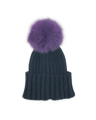 Black Cashmere Fingerless Gloves and Matching Hat with Fox Fur Pom - paulamariecollection