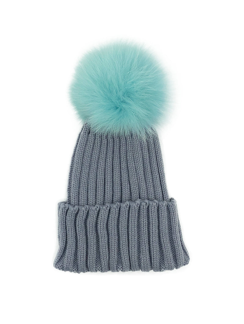 Knitted Beanie with Dyed Fox Fur Pom - paulamariecollection