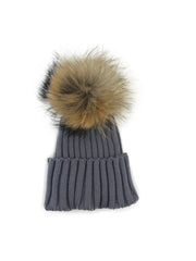 Knitted Beanie with Removable Raccoon Fur Pom - paulamariecollection