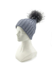 Knitted Beanie with Removable Fox Fur Pom - paulamariecollection