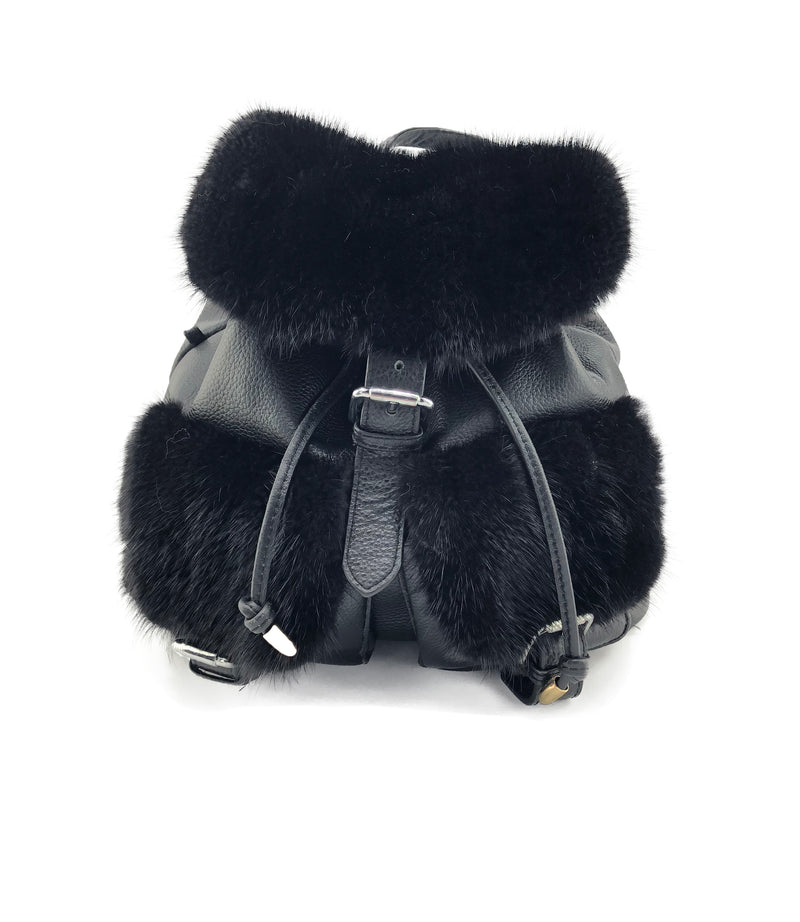 Black Mink and Leather Backpack Purse - paulamariecollection