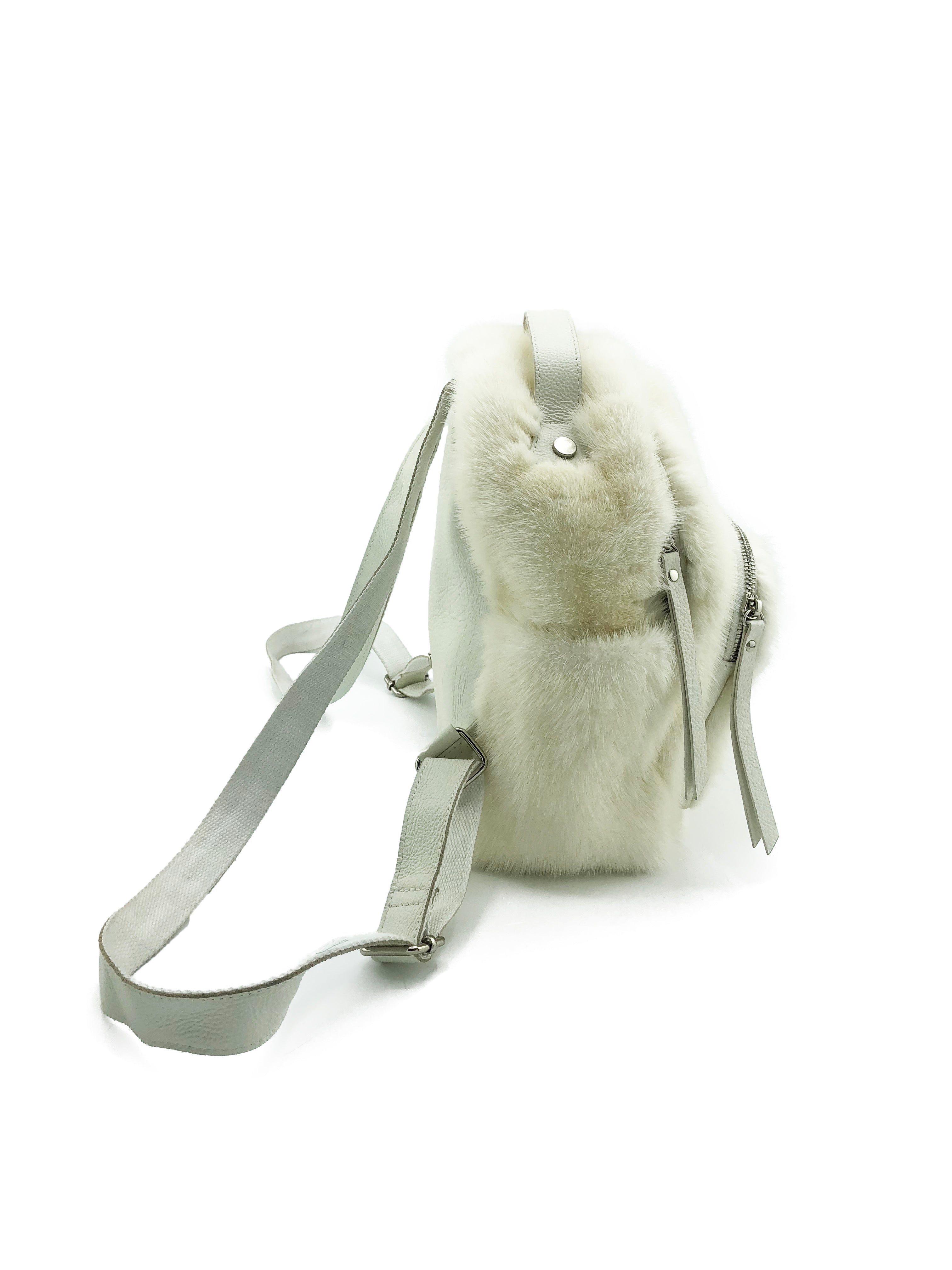 White Mink and Leather Backpack Purse - paulamariecollection