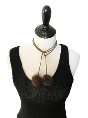 Adjustable Rope Necklace with Mink Fur Poms - paulamariecollection