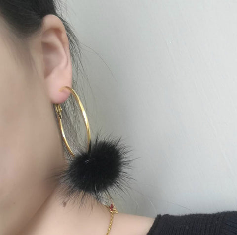 Mink Fur Pom Hoop Earrings - paulamariecollection
