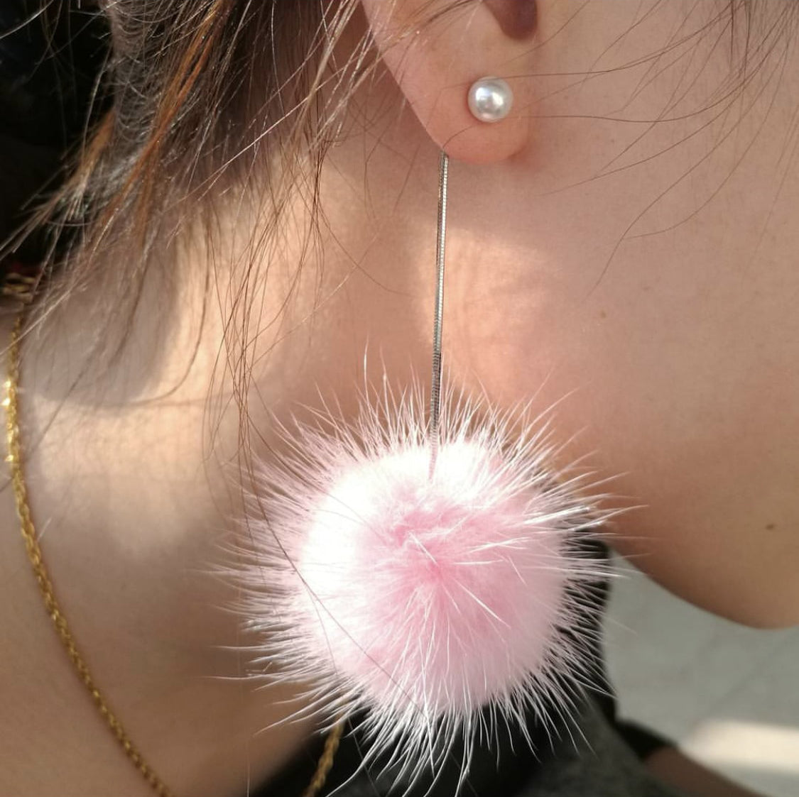 Mink Fur Pom Dangling Earrings - paulamariecollection
