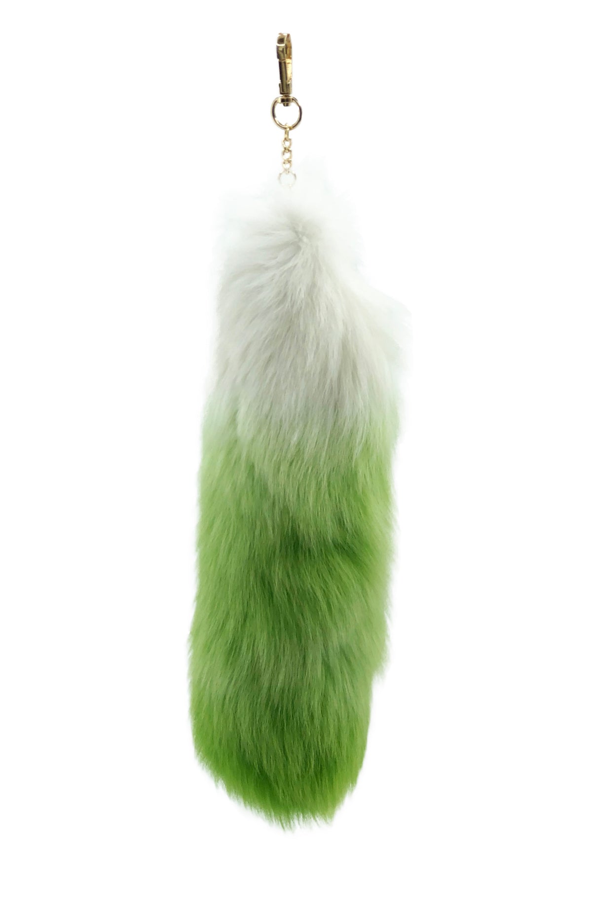 Green and White Clip-on Fox Tail Keychain - paulamariecollection