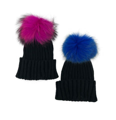 Knitted Beanie with Removable Dyed Fur Pom - paulamariecollection