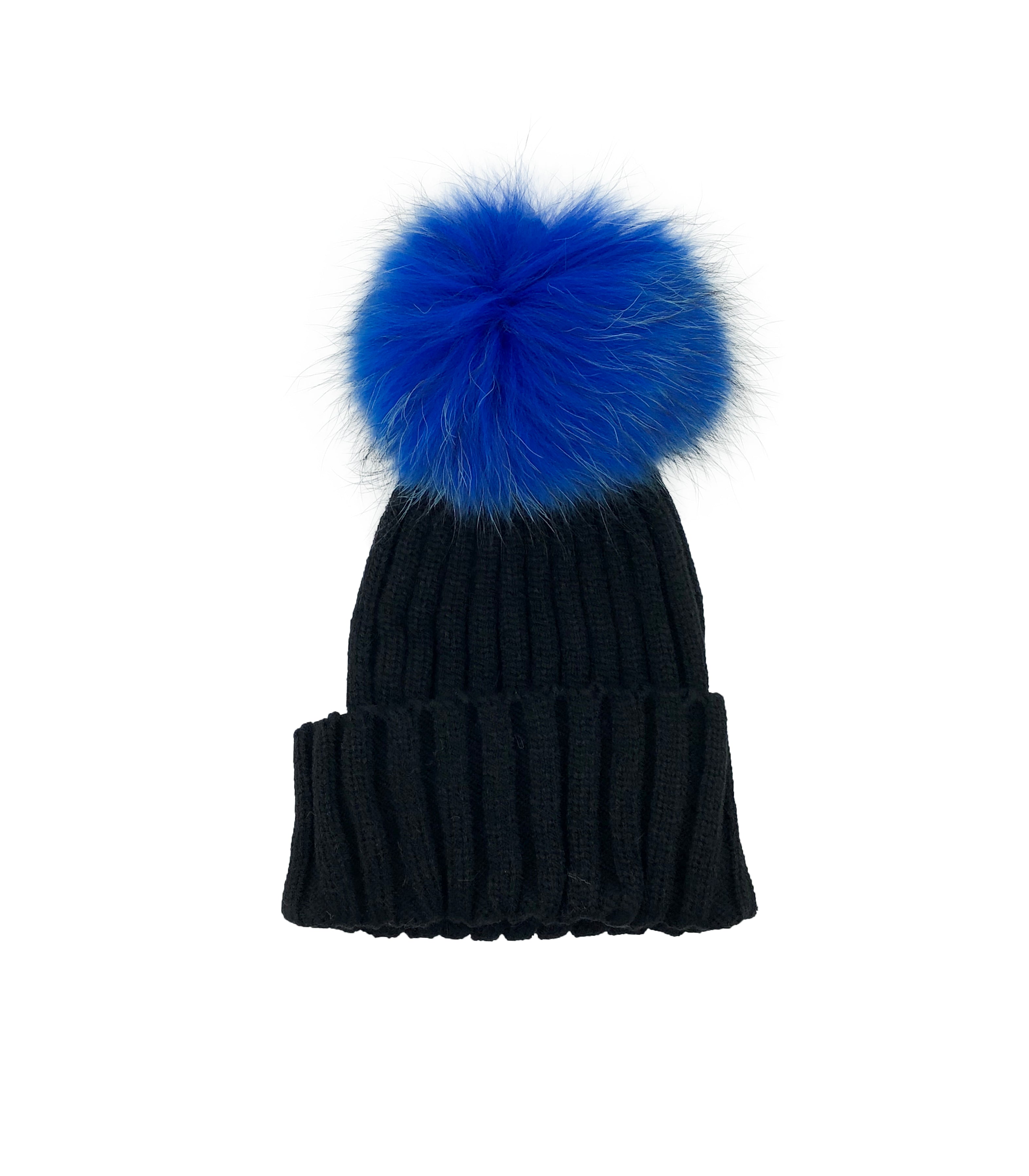 Knitted Beanie with Removable Dyed Fur Pom - paulamariecollection