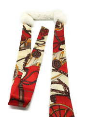 White Rex Rabbit Scarf with Red/Gold Silk Ribbon - paulamariecollection