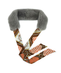 Grey Rex Rabbit Scarf with Orange/Brown Silk Ribbon - paulamariecollection