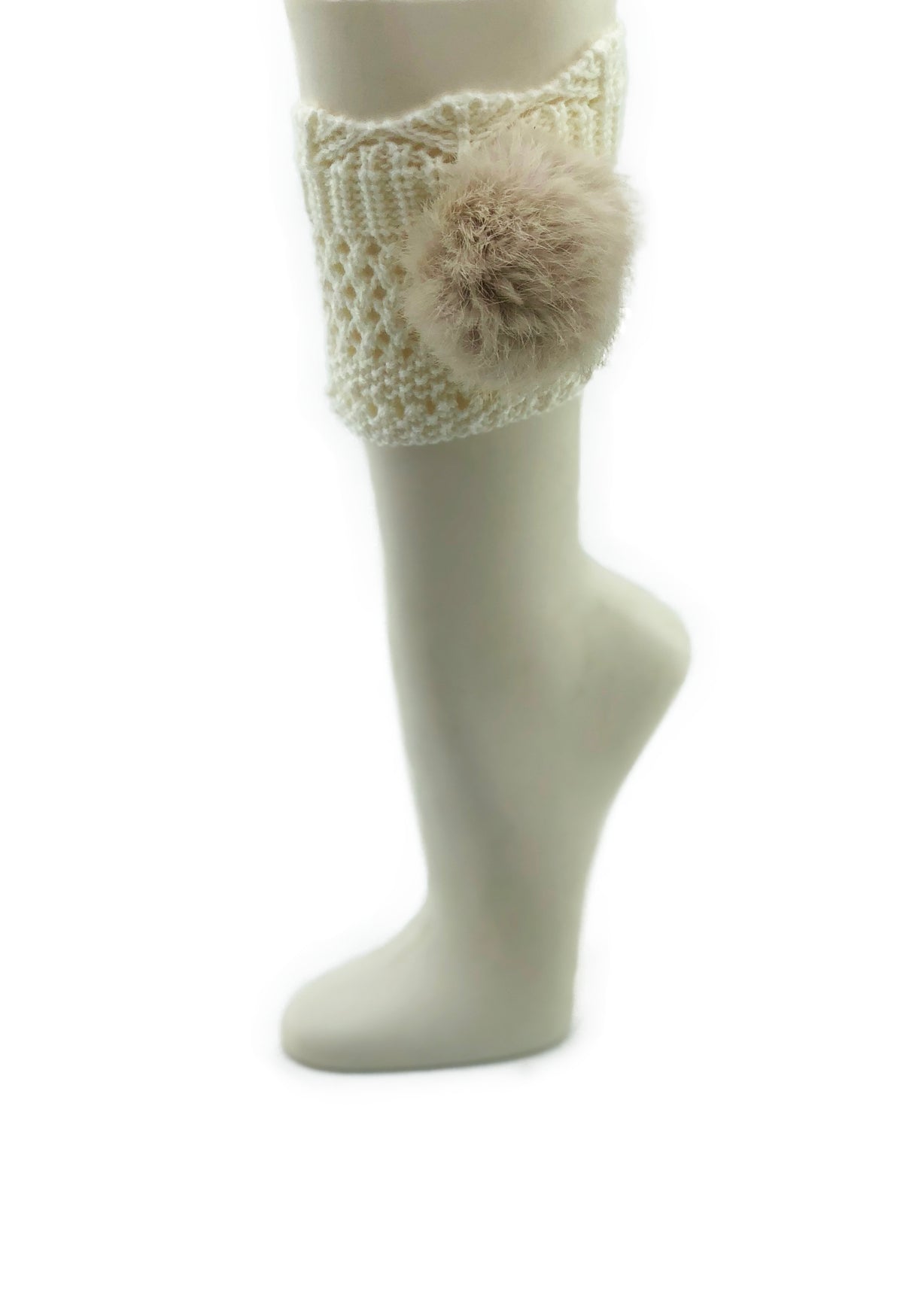 Off-White Leg Warmer/Boot Cover with Rex Rabbit Pom - paulamariecollection