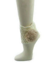 Off-White Leg Warmer/Boot Cover with Rex Rabbit Pom - paulamariecollection