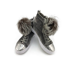 Silver Fox Fur Pom Pom Shoe Lace Bands - paulamariecollection