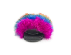 Rainbow Pride Fox Fur Slides - paulamariecollection