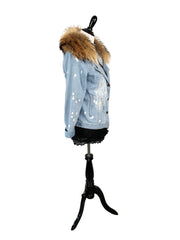 Denim and Fox Fur Jacket with Detachable Rabbit Fur Interior - paulamariecollection
