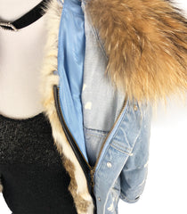 Denim and Fox Fur Jacket with Detachable Rabbit Fur Interior - paulamariecollection