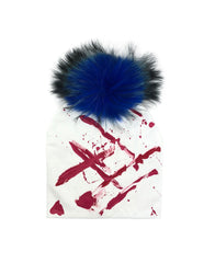 Paint Design Beanie with Raccoon Fur Pom - paulamariecollection