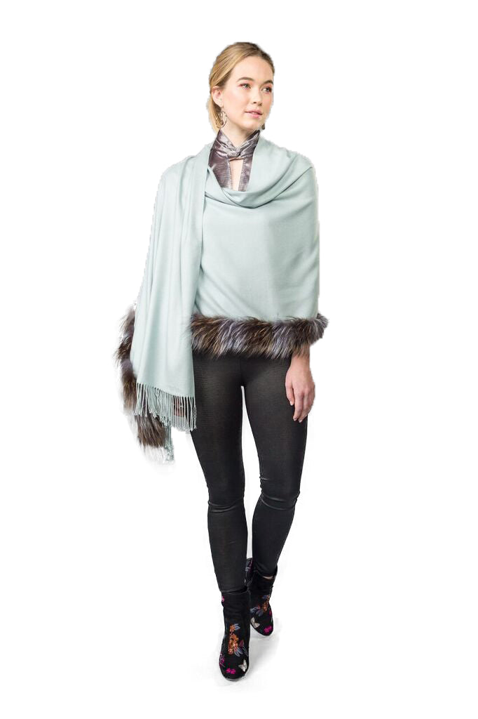 Silver Fox Trimmed Wrap with Fringe - paulamariecollection