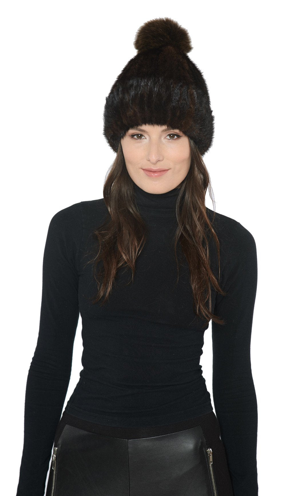 Knitted Mink Beanie with Adjustable Hanging Pom - paulamariecollection
