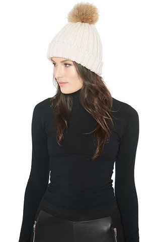 Cashmere Knitted Beanie with Removable Fur Pom - paulamariecollection
