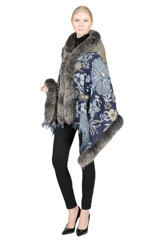 THE ROTZ Wool Wrap with Silver Fox Fur Trim - paulamariecollection