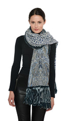 THE SALFORD Cashmere Reversible Printed Wrap with Rex Rabbit Fringe - paulamariecollection