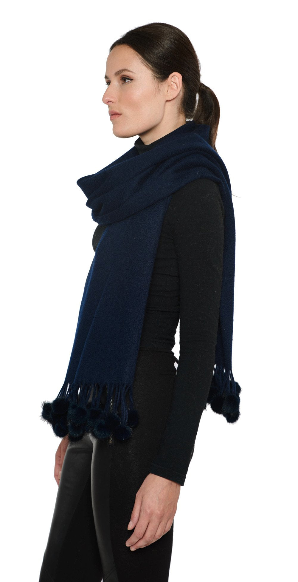 THE ZELL Cashmere Scarf with Mink Fur Poms - paulamariecollection