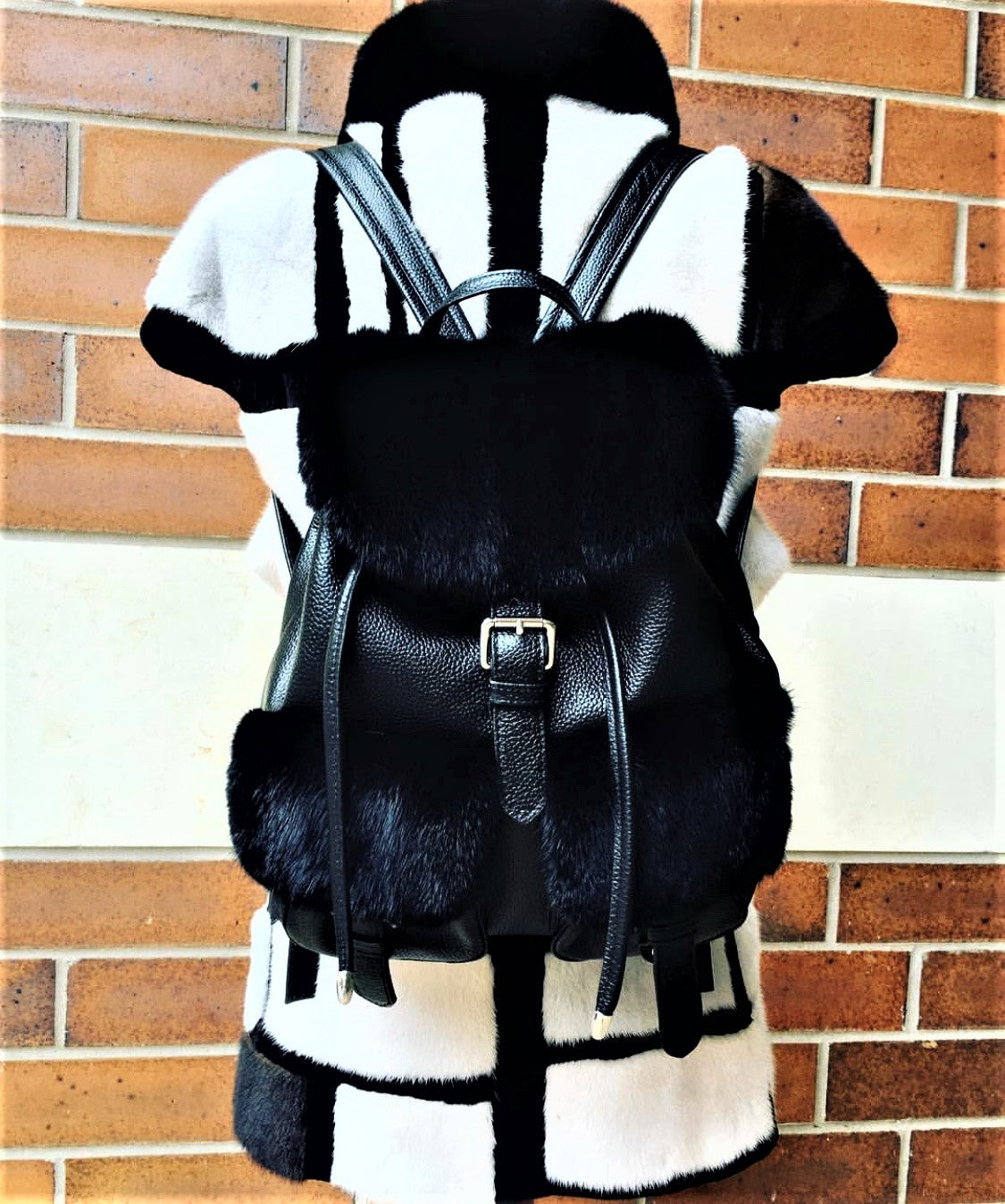 Black Mink and Leather Backpack Purse - paulamariecollection