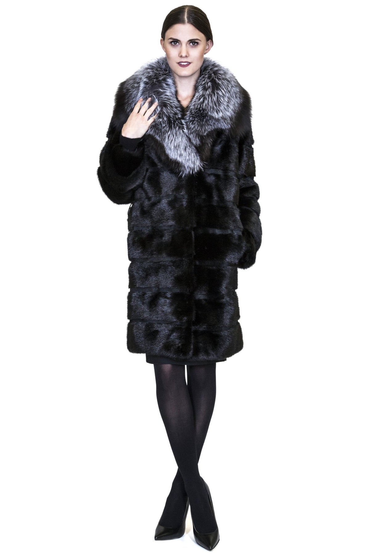 THE BOLTON Full Skin Mink Coat with Plush Silver Fox Collar - paulamariecollection