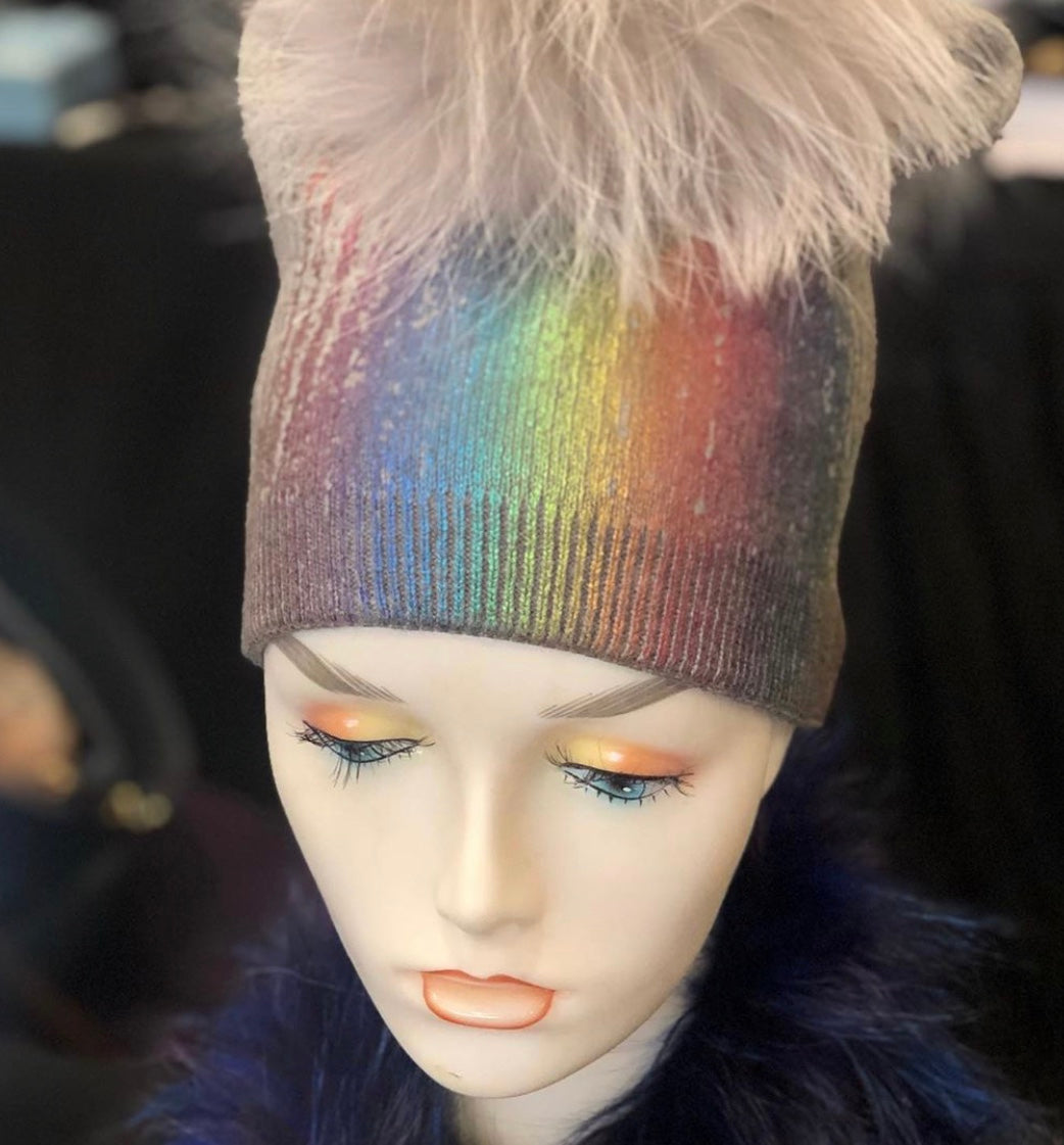 Cashmere Rainbow Pom Pom Hat - paulamariecollection