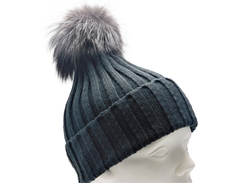 Knitted Beanie with Removable Fox Fur Pom - paulamariecollection