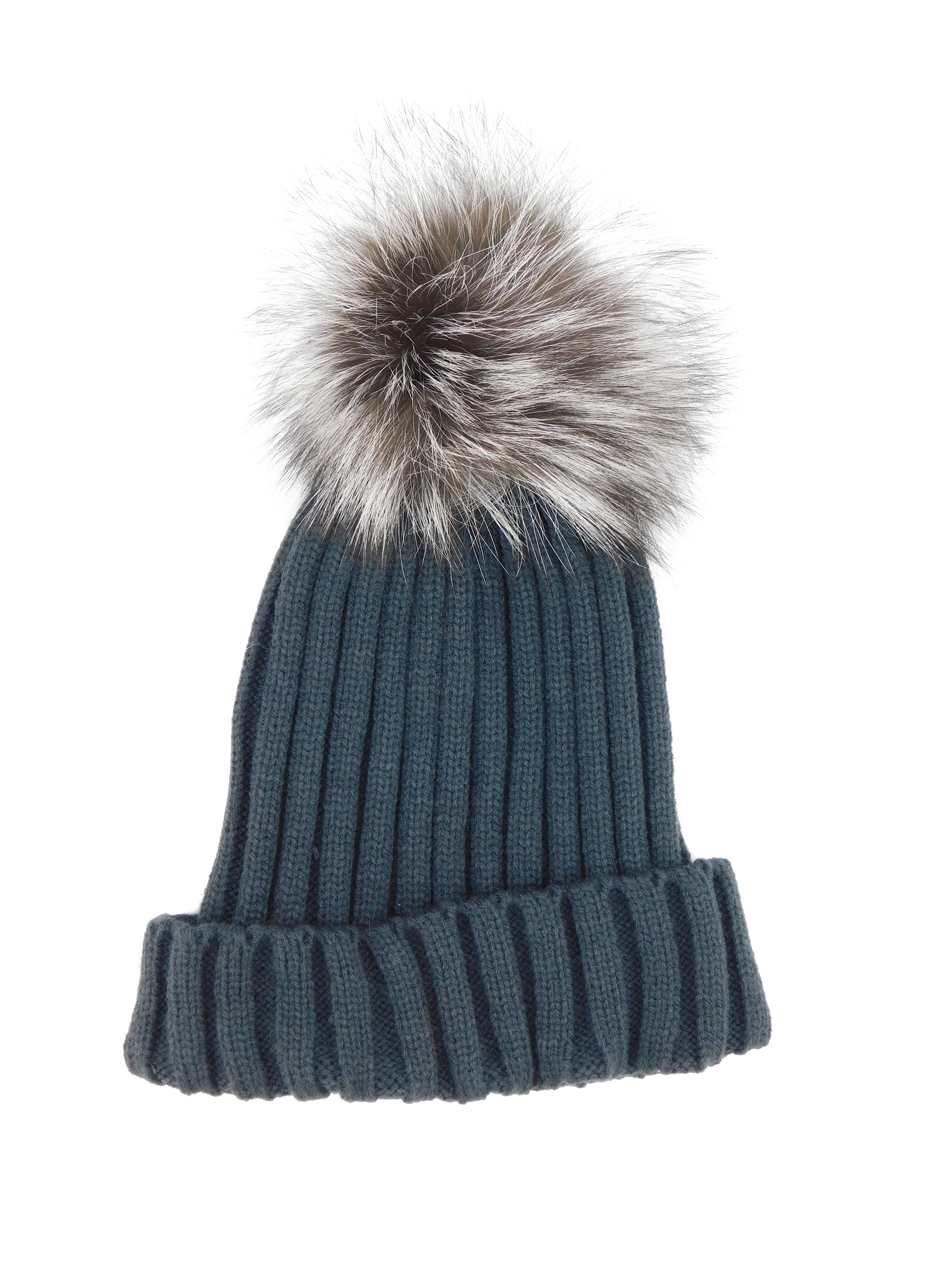 Knitted Beanie with Removable Fox Fur Pom - paulamariecollection