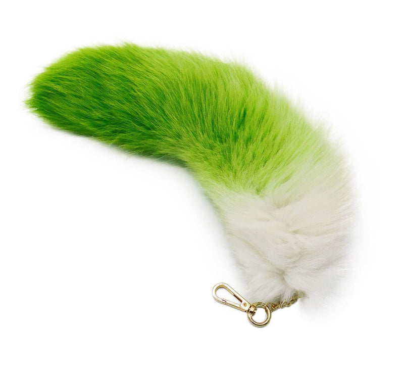 Green and White Clip-on Fox Tail Keychain - paulamariecollection