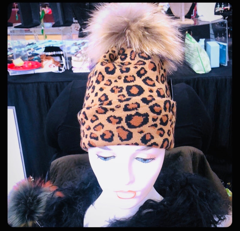 Leopard pom pom hat with removable pompom - paulamariecollection