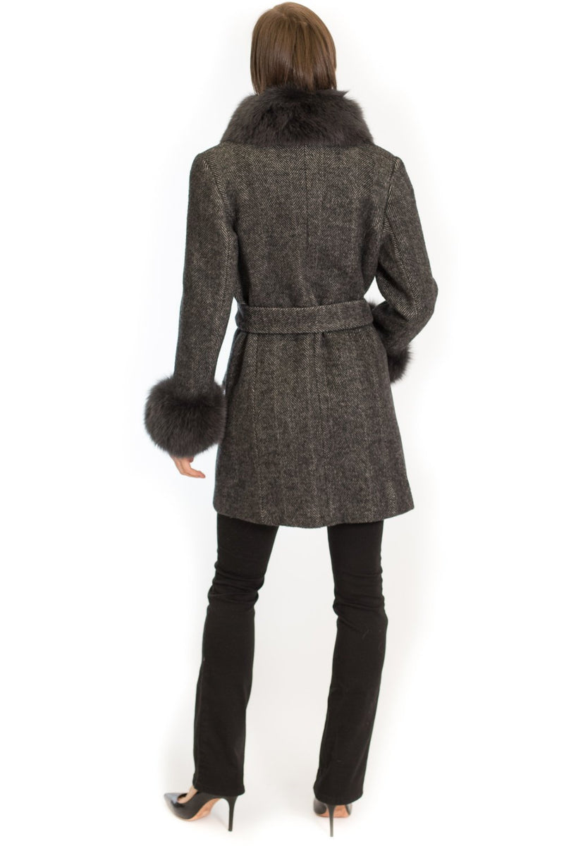 THE LARAMIE Wool Wrap Coat with Oversized Fox Collar and Cuffs - paulamariecollection