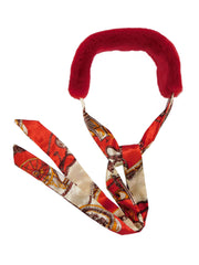 Red Rex Rabbit Scarf with Red/Gold Silk Ribbon - paulamariecollection
